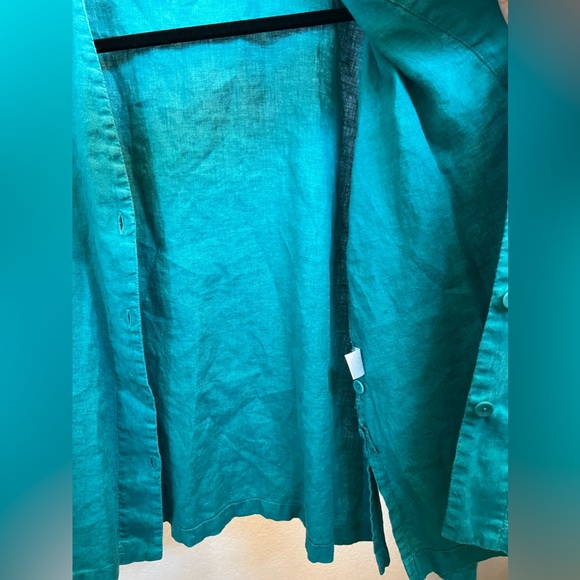 FLAX teal button down tunic 100% linen size S - Picture 3 of 6